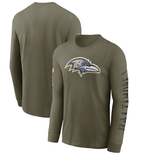 Men's Baltimore Ravens Olive 2022 Salute to Service Long Sleeve T-Shirt